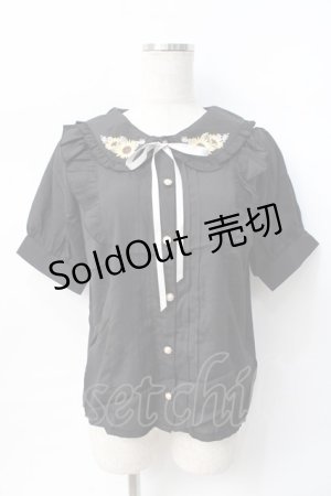 画像: axes femme POETIQUE / ヒマワリブーケ刺繍ブラウス  黒 Y-25-07-31-026-AX-BL-SZ-ZY
