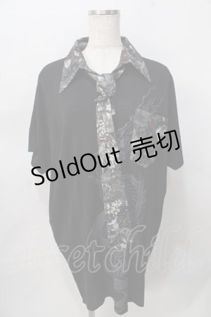 画像: 気楡茶閃洸 / 和柄タイ付ビッグシャツ  黒 Y-25-08-02-058-EL-TO-SZ-ZY