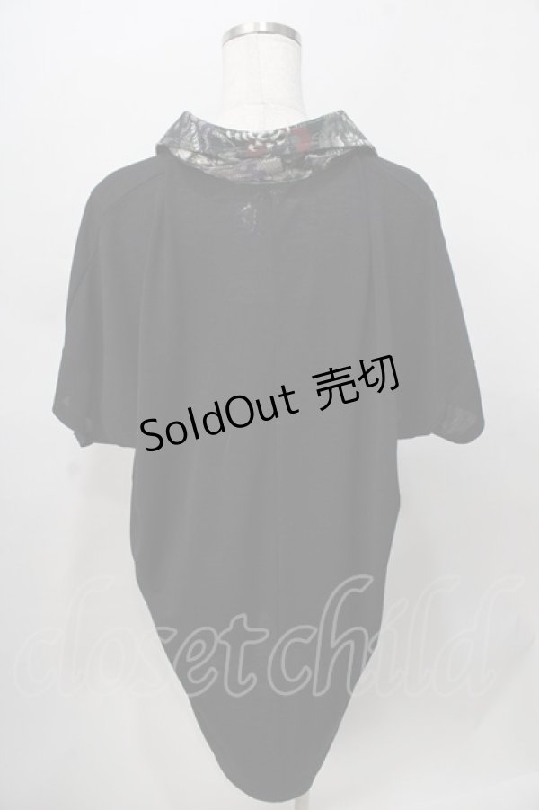 画像2: 気楡茶閃洸 / 和柄タイ付ビッグシャツ  黒 Y-25-08-02-058-EL-TO-SZ-ZY (2)