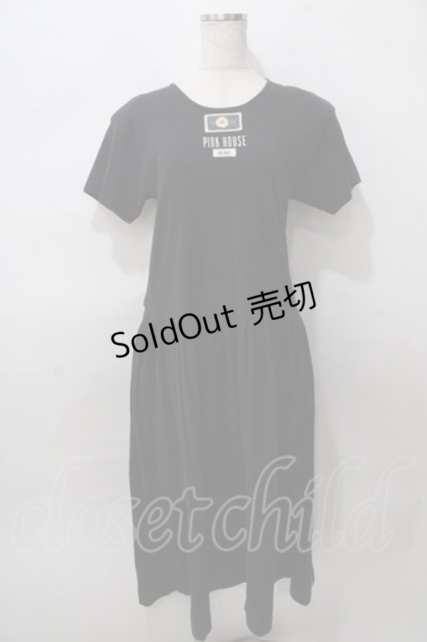 画像1: PINK HOUSE / ひまわりワッペンカットワンピース  黒 Y-25-08-02-079-LO-OP-SZ-ZY (1)