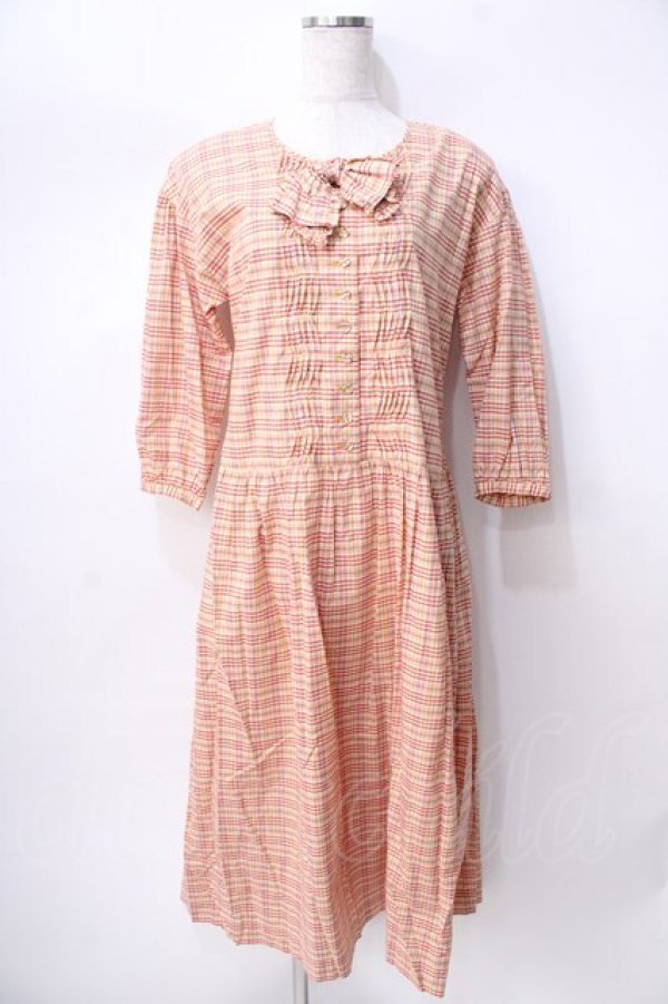 画像1: PINK HOUSE / マドラスチェックワンピース  オレンジ Y-25-08-02-081-LO-OP-SZ-ZY (1)