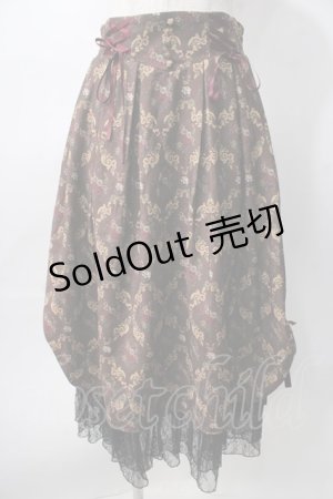 画像: axes femme / ブロッサム柄ドロストスカート  茶 Y-25-08-02-100-AX-SK-SZ-ZY