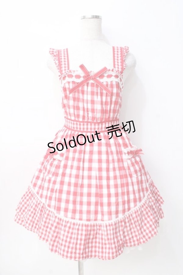 画像1: LIZ LISA / ギンガムエプロン風ワンピース 0 アカ Y-25-08-07-020-LO-OP-SZ-ZH (1)