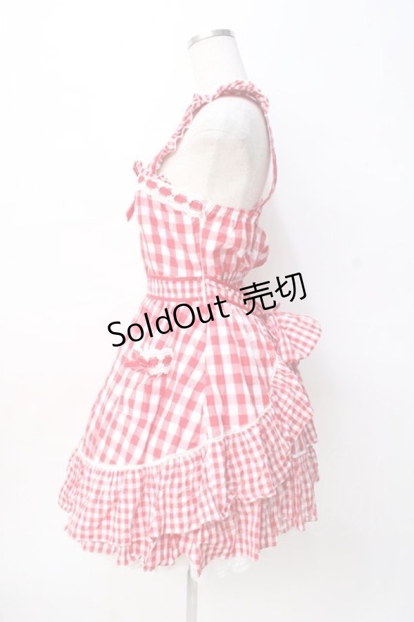 画像2: LIZ LISA / ギンガムエプロン風ワンピース 0 アカ Y-25-08-07-020-LO-OP-SZ-ZH (2)