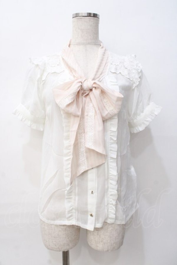 画像1: LIZ LISA / ストライプリボンブラウス 0 オフ白 Y-25-08-07-003-LO-BL-HR-ZT028 (1)