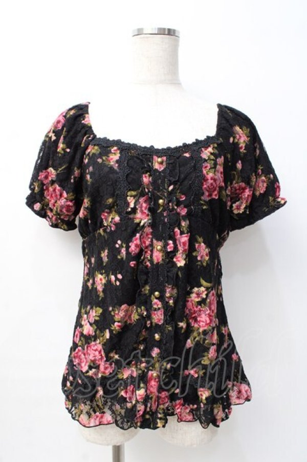 画像1: axes femme / 花柄レーシープルオーバー M 黒 Y-25-08-08-035-AX-TO-SZ-ZT1222K (1)