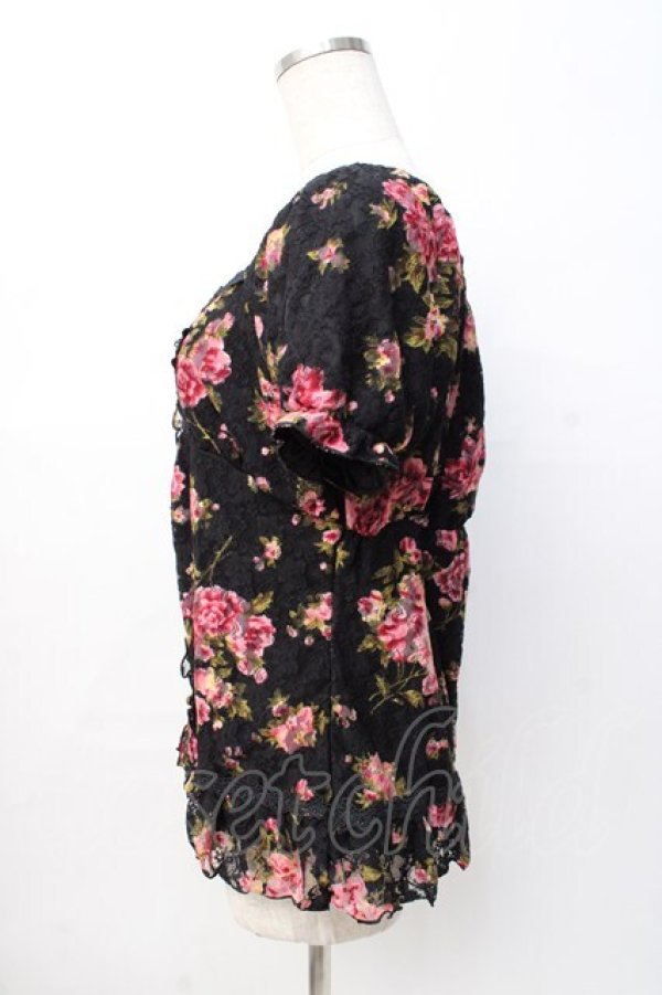 画像2: axes femme / 花柄レーシープルオーバー M 黒 Y-25-08-08-035-AX-TO-SZ-ZT1222K (2)