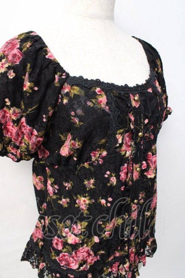 画像4: axes femme / 花柄レーシープルオーバー M 黒 Y-25-08-08-035-AX-TO-SZ-ZT1222K (4)