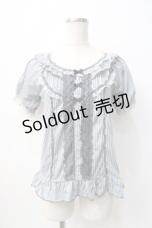 画像: axes femme / ストライプフリルプルオーバー M サックス Y-25-08-08-043-AX-TO-SZ-ZY