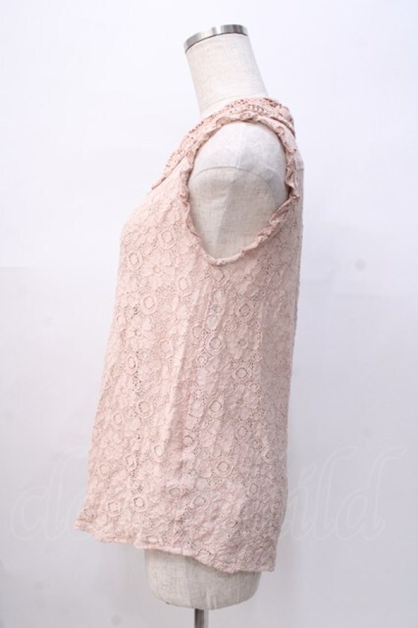 画像2: axes femme / 衿パール総レースノースリーブブラウス M 淡ピンク Y-25-08-08-057-AX-BL-SZ-ZI (2)