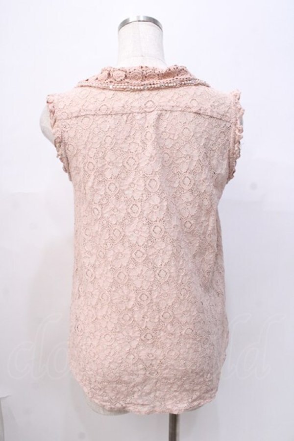 画像3: axes femme / 衿パール総レースノースリーブブラウス M 淡ピンク Y-25-08-08-057-AX-BL-SZ-ZI (3)