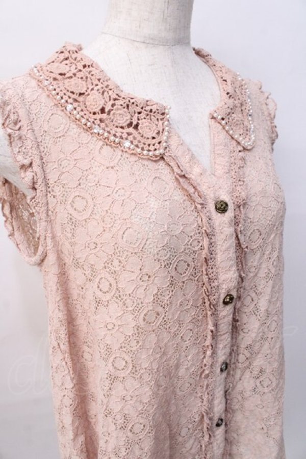 画像4: axes femme / 衿パール総レースノースリーブブラウス M 淡ピンク Y-25-08-08-057-AX-BL-SZ-ZI (4)