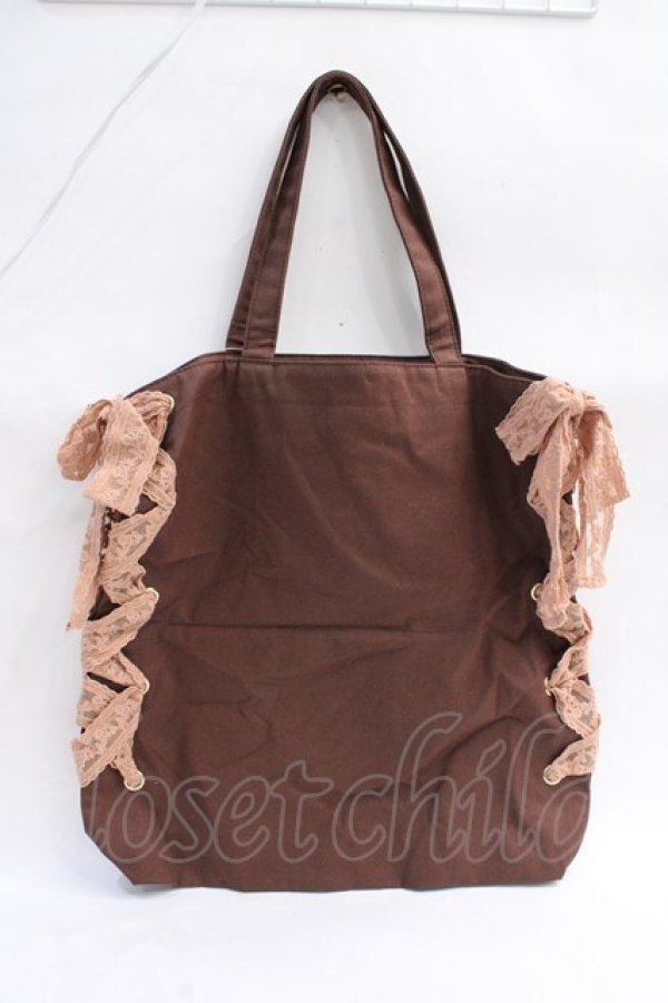 画像2: Maison de FLEUR / 原宿限定キャンバスレースアップトートバッグ F ブラウン Y-25-08-08-007-LO-BG-SZ-ZT500 (2)