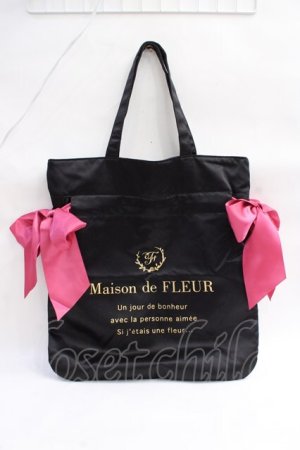 画像: Maison de FLEUR / ダブルリボンギャザートートバッグ F ブラック Y-25-08-08-008-LO-BG-SZ-ZY