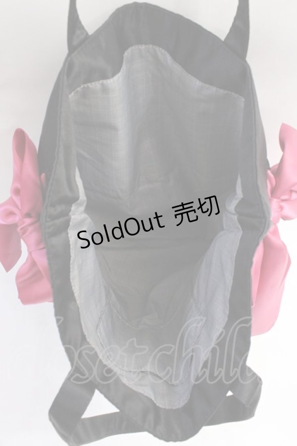 画像3: Maison de FLEUR / ダブルリボンギャザートートバッグ F ブラック Y-25-08-08-008-LO-BG-SZ-ZY (3)