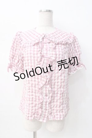 画像: axes femme kawaii / ギンガムチェック半袖ブラウス M ピンク Y-25-08-08-072-AX-BL-SZ-ZY