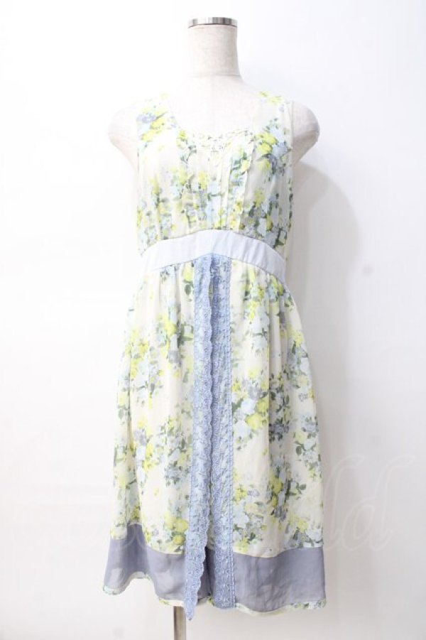 画像1: axes femme / 転写風ブーケ花柄ワンピース M サックス Y-25-08-08-078-AX-OP-SZ-ZI (1)