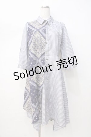 画像: axes femme / 柄切替イレヘムシャツワンピース M 紺 Y-25-08-08-084-AX-OP-SZ-ZT014