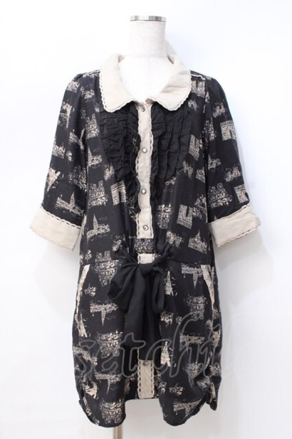 画像1: axes femme / アンティーク柄ワンピース M 黒 Y-25-08-08-088-AX-OP-SZ-ZT477 (1)