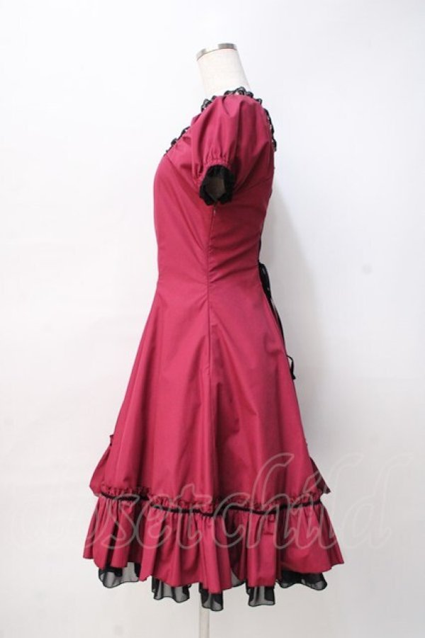 画像2: ATELIER PIERROT / 付け襟パフスリーブワンピース  ワイン Y-25-08-08-104-EL-OP-AS-ZY (2)