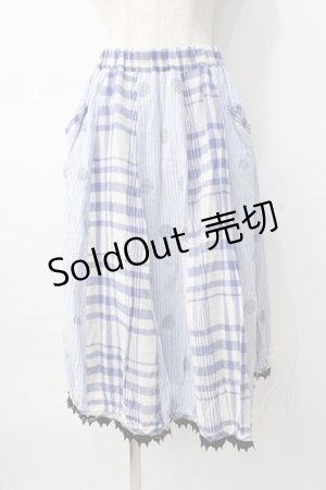 画像: MINT NeKO / 柄切替ねこじろうレーススカート  サックス Y-25-08-08-121-HN-SK-SZ-ZY