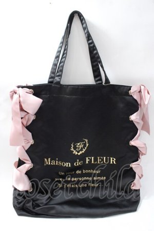 画像: Maison de FLEUR / レースアップリボントートバッグ  黒 Y-25-08-11-005-LO-BG-SZ-ZY