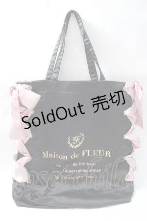画像: Maison de FLEUR / レースアップリボントートバッグ  黒 Y-25-08-11-005-LO-BG-SZ-ZY