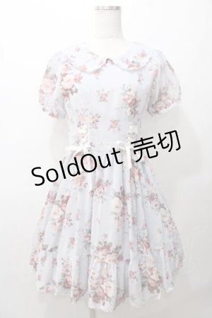 画像: axes femme POETIQUE / 花柄スカラップ襟半袖ワンピース M サックス Y-25-08-11-045-AX-OP-SZ-ZY