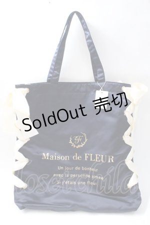 画像: Maison de FLEUR / レースアップリボントートバッグ  紺 Y-25-08-11-006-LO-BG-SZ-ZY