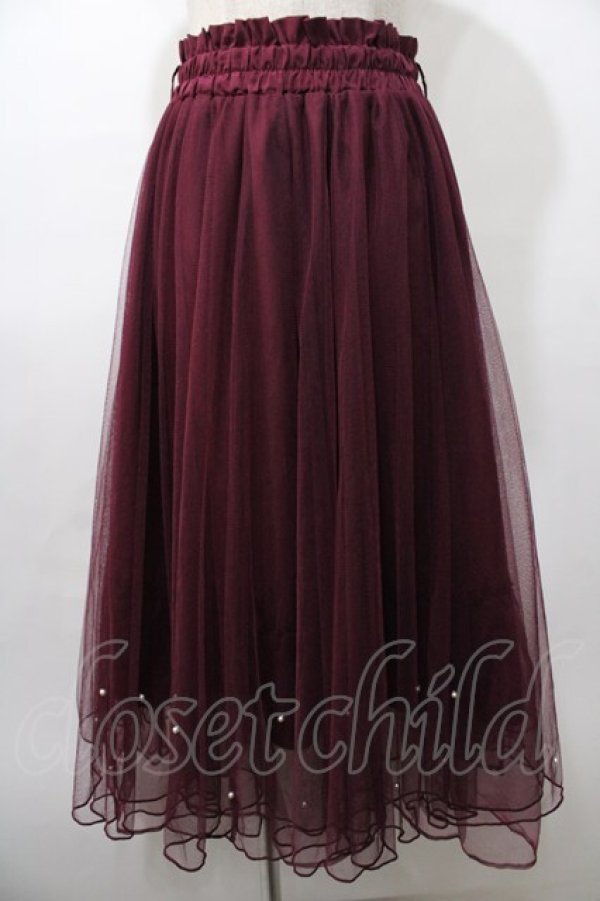 画像1: axes femme POETIQUE / パールデザインチュールスカート M ワイン Y-25-08-11-069-AX-SK-SZ-ZI (1)