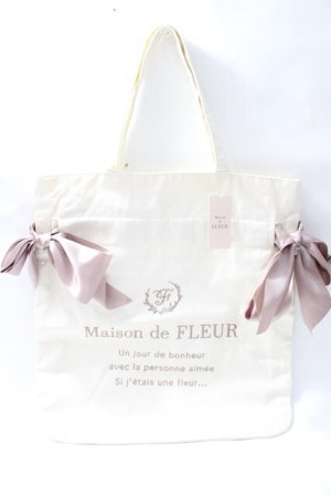画像: Maison de FLEUR / キャンバスダブルリボントートバッグ  アイボリー Y-25-08-11-008-LO-OP-SZ-ZY