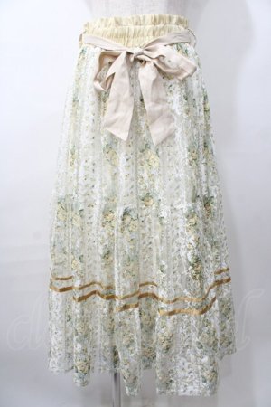 画像: axes femme / フラワープリントレーススカート  イエロー Y-25-08-11-083-AX-SK-SZ-ZY