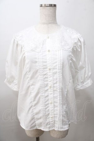 画像: axes femme POETIQUE / フラワー刺繍襟パフ袖ブラウス M 白 Y-25-08-11-014-AX-BL-SZ-ZY