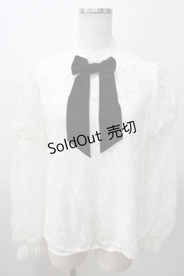 画像1: axes femme kawaii / レーシー2段パフ袖ブラウス M 白 Y-25-08-11-019-AX-BL-SZ-ZH (1)