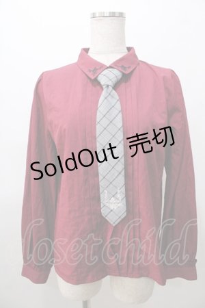 画像: axes femme / チェック柄ネクタイ付ブラウス F ワイン Y-25-08-11-027-AX-BL-SZ-ZY