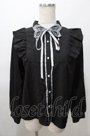 画像: axes femme POETIQUE / バタフライ刺繍襟ブラウス M 黒 Y-25-08-11-028-AX-BL-SZ-ZY