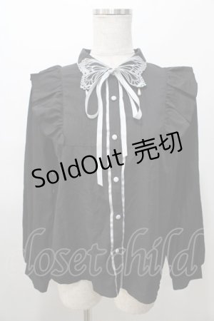 画像: axes femme POETIQUE / バタフライ刺繍襟ブラウス M 黒 Y-25-08-11-028-AX-BL-SZ-ZY