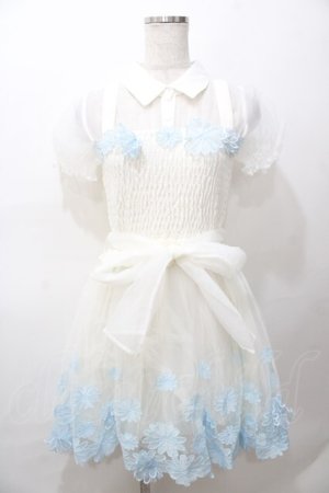 画像: LIZ LISA / マーガレット刺繍オーガンジーワンピース 0 ホワイト×ブルー Y-25-08-13-041-LO-OP-SZ-ZY