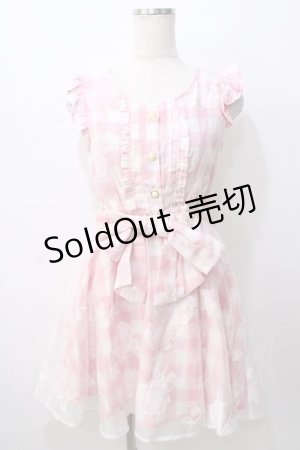 画像: LIZ LISA / ギンガム柄バラプリントノースリーブワンピース 0 ピンク Y-25-08-13-083-LO-OP-SZ-ZY