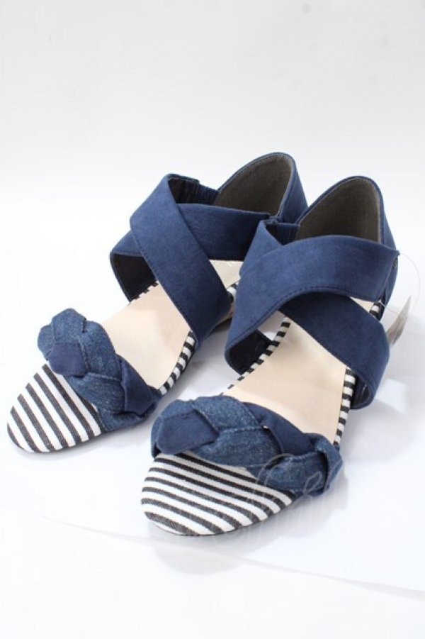 画像1: axes femme / 編み込みクロスベルトサンダル M 紺 Y-25-08-15-043-AX-SH-SZ-ZT501 (1)