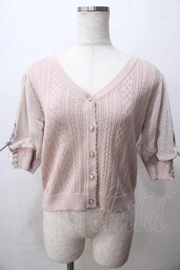 画像1: axes femme / すずらん刺繍半袖ニットカーディガン Ｍ 淡ピンク Y-25-08-15-061-AX-TO-SZ-ZT510 (1)
