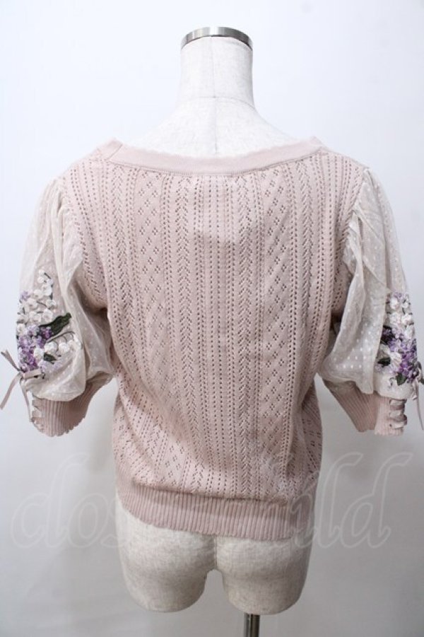 画像2: axes femme / すずらん刺繍半袖ニットカーディガン Ｍ 淡ピンク Y-25-08-15-061-AX-TO-SZ-ZT510 (2)