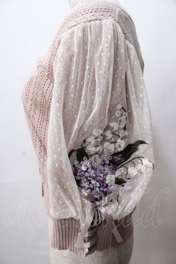 画像3: axes femme / すずらん刺繍半袖ニットカーディガン Ｍ 淡ピンク Y-25-08-15-061-AX-TO-SZ-ZT510 (3)