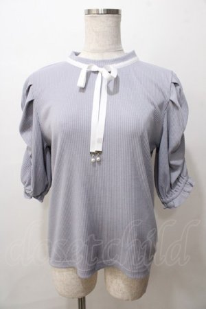 画像: axes femme / リボン付リブトップス  サックス Y-25-08-15-064-AX-TO-SZ-ZY