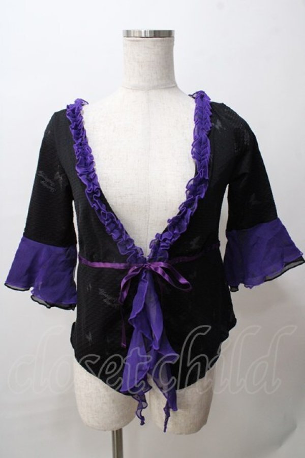 画像1: h.Jelly HONEY / プリントフリルボレロ  黒 Y-25-08-15-081-HN-TO-SZ-ZT512 (1)