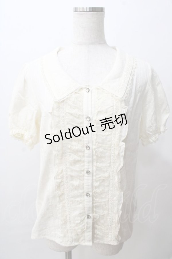 画像1: axes femme / レース配色シャドーストライプブラウス L 生成り Y-25-08-15-084-AX-BL-SZ-ZI (1)