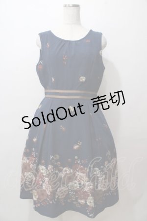 画像: axes femme / ドライフラワー柄ワンピース M 紺 Y-25-08-15-111-AX-OP-SZ-ZI