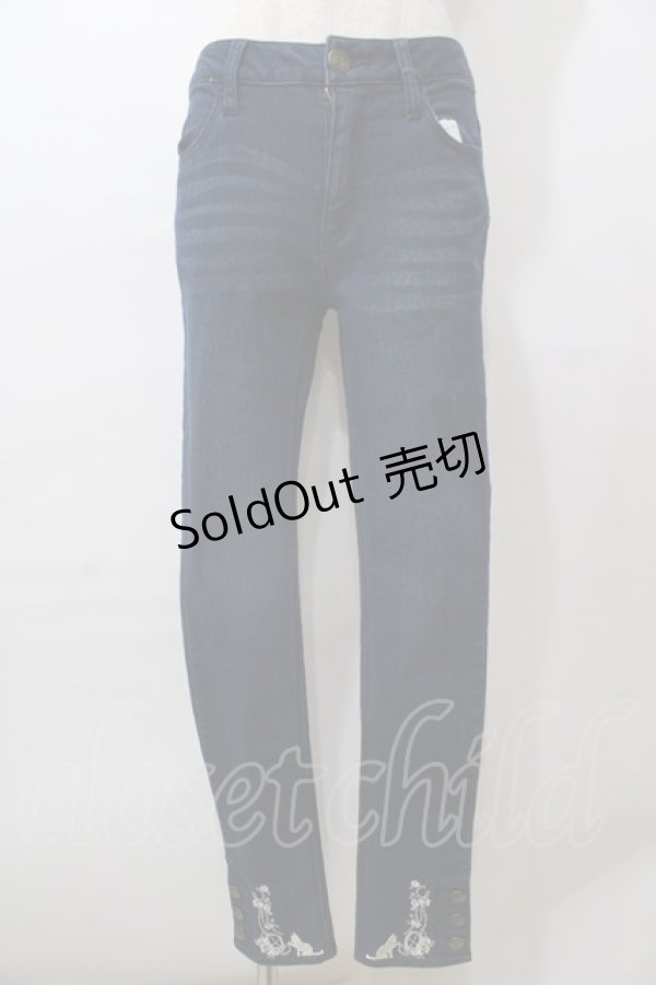 画像1: axes femme / ねこ刺繍デニムパギンス S インディゴ Y-25-08-15-170-AX-PA-SZ-ZI (1)