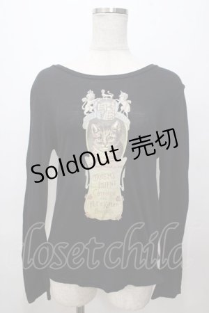 画像: Jane Marple / スイスコットンkittenプリントのロングTシャツ M 黒 Y-25-08-17-067-JM-TO-SZ-ZY
