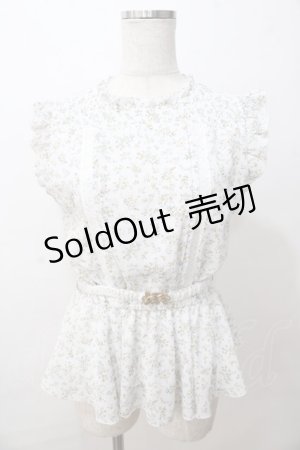 画像: axes femme / ベルト付花柄ノースリブラウス  白 Y-25-08-17-074-AX-BL-SZ-ZI